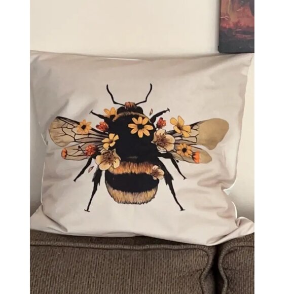 Flower Accent Pillow Cover Soft Decorative Throw Case Floral Honey Bee Decor 18" - Picture 5 of 12
